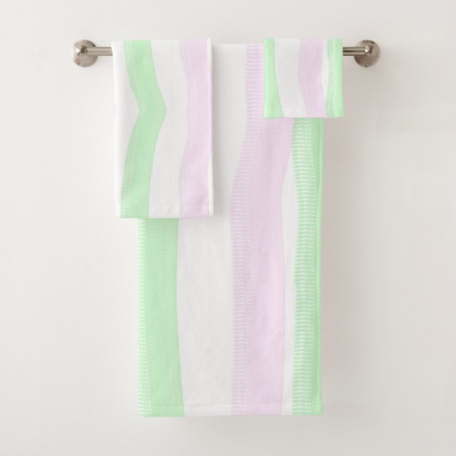 Minimalism Abstract Art Pale Turquoise Green Pink Bath Towel Set (Insitu)