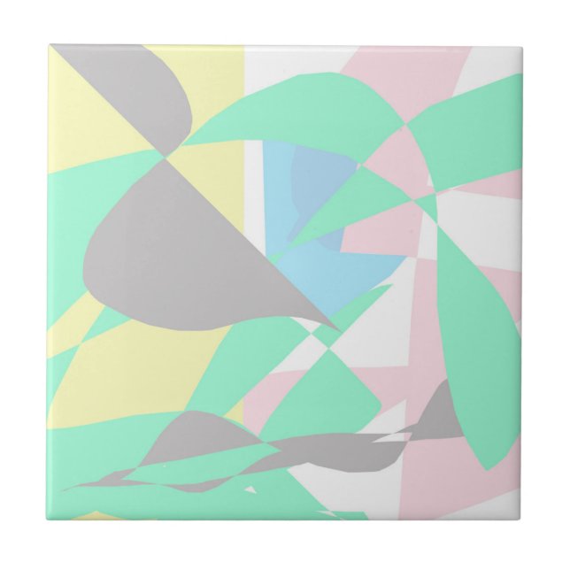 Minimalism Abstract Art Pastel Grey Turquoise Pink Tile (Front)