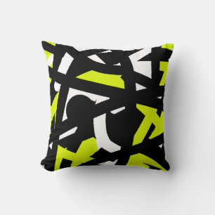 Minimalism Abstract Art Pattern Black White Yellow Cushion