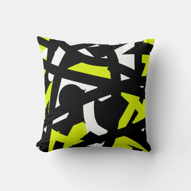 Minimalism Abstract Art Pattern Black White Yellow Cushion (Front)