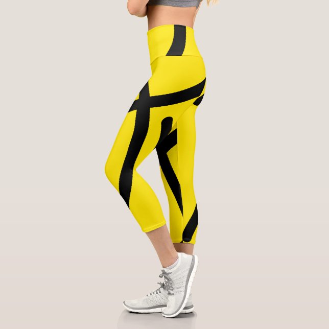 Minimalism Abstract Art Pattern Black Yellow Capri Leggings (Left)