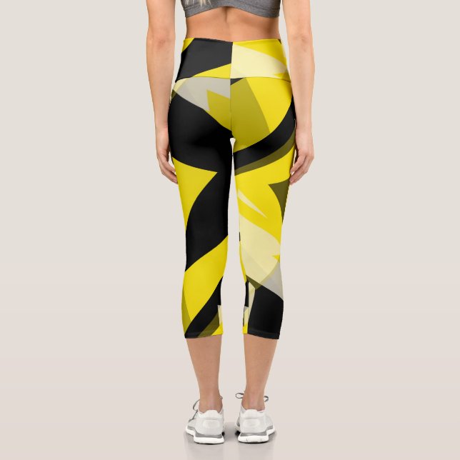 Minimalism Abstract Art Pattern Black Yellow White Capri Leggings (Back)