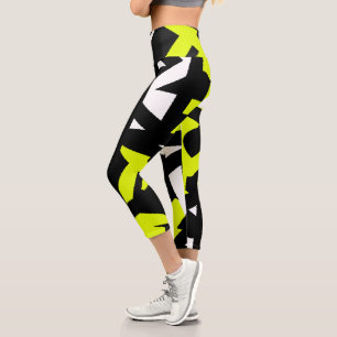 Minimalism Abstract Art Pattern Black Yellow White Capri Leggings