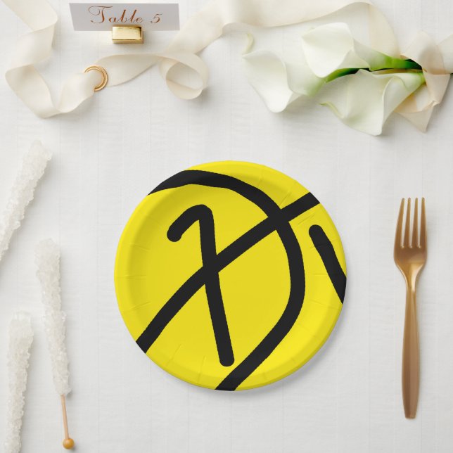 Minimalism Abstract Art Pattern Yellow Black Paper Plate (Wedding)
