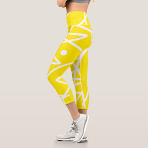 Minimalism Abstract Art Pattern Yellow White Capri Leggings