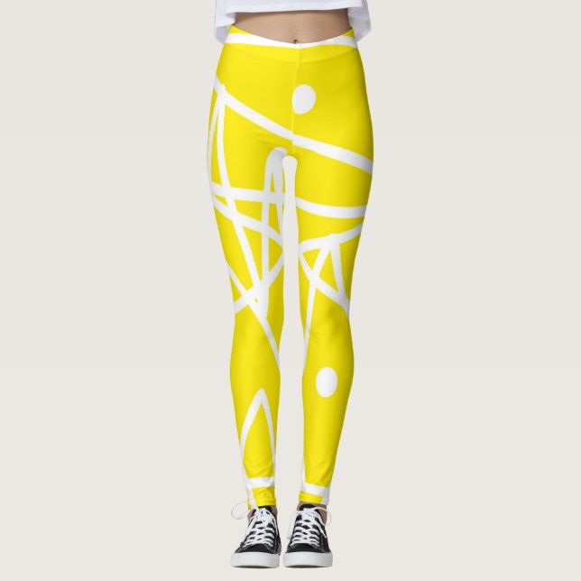 Minimalism Abstract Art Pattern Yellow White Leggings (Front)