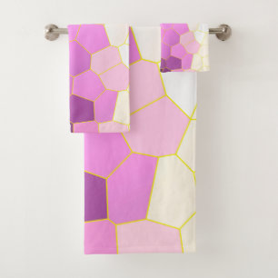 Minimalism Abstract Art Purple Pink White Cells Bath Towel Set