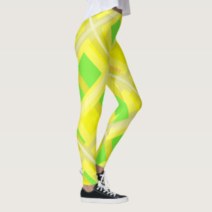 Minimalism Abstract Art Yellow Green Coral Blocks Leggings