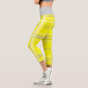 Minimalism Abstract Art Yellow Grey White Capri Leggings