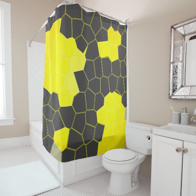 Minimalism Abstract Art Yellow Grey White Cells Shower Curtain (In Situ)