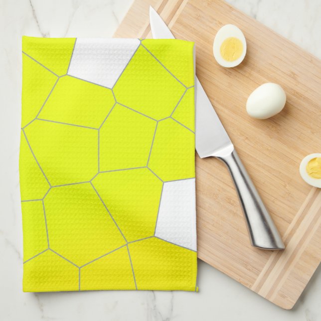 Minimalism Abstract Art Yellow Grey White Cells Tea Towel (Quarter Fold)