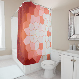 Minimalism Abstract Coral Red White Cells Shower Curtain