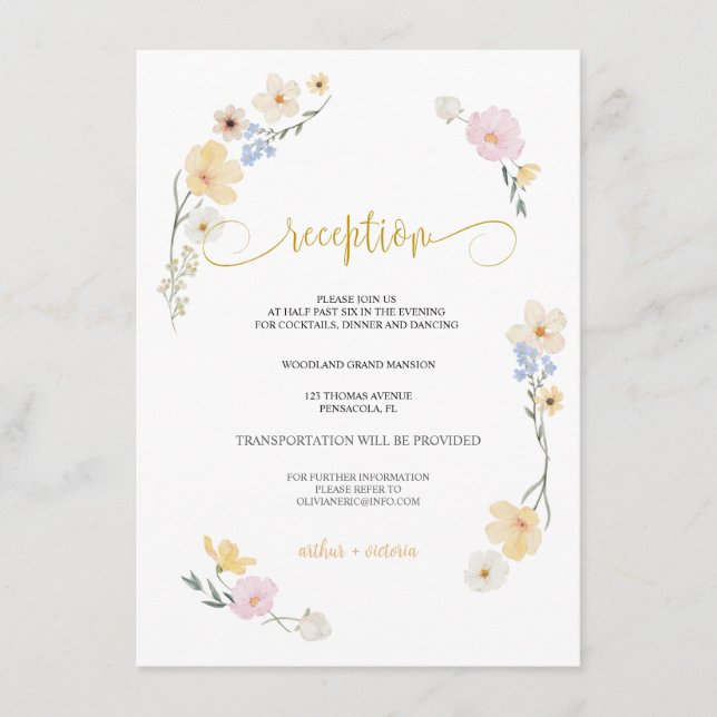 Minimalism and flowers Wedding RECEPTION CARD (Front)