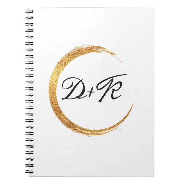 Minimalism Black White Gold Initials Monogram Name Notebook (Front)