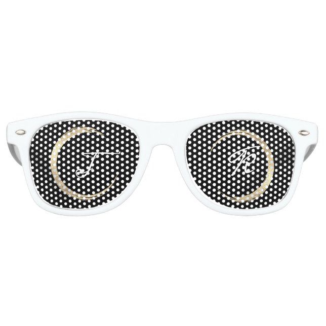 Minimalism Black White Gold Initials Monogram Name Retro Sunglasses (Front)