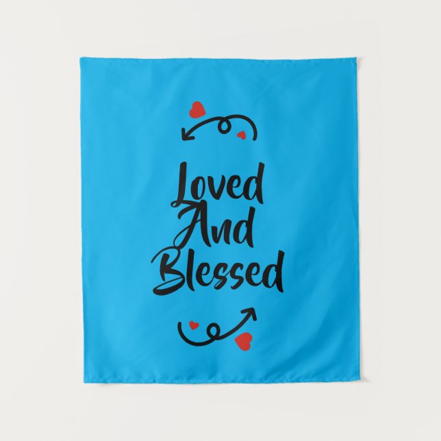 Minimalism Black White Loved and Blessed Tapestry (Front)