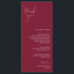 Minimalism Burgundy Script Place Setting Thank You Programme<br><div class="desc">(All colours are customisable) Modern Minimalism Script Place Setting Thank You Card. Share the love and show your appreciation to your guests, when they sit down at their seat and read this personalised charming place setting Thank you card. It's a wonderful way to kick off your special day celebration! Please...</div>