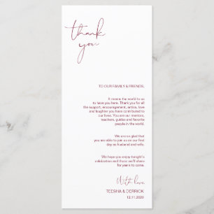 Minimalism Burgundy Script Place Setting Thank You Programme