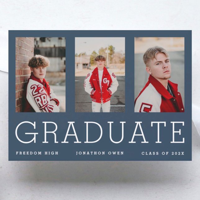 Minimalism Custom Three Photo High School Graduate Announcement (Creator Uploaded)