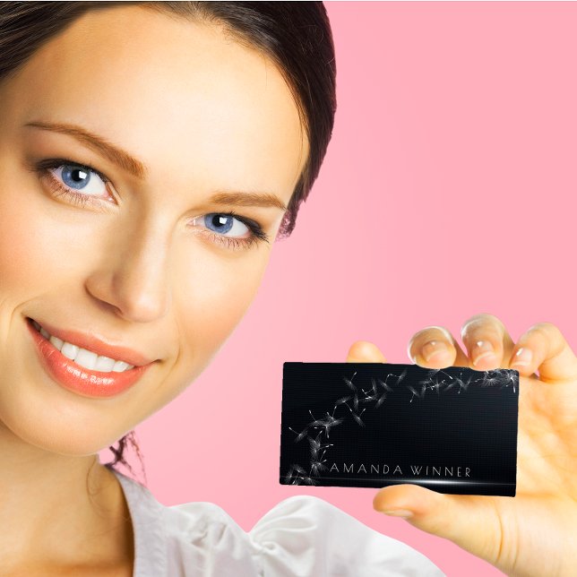 Minimalism Dandelion Confetti Black  Glam Vip Business Card (Minimalism Dandelion Confetti Black Glam Vip Business Card)