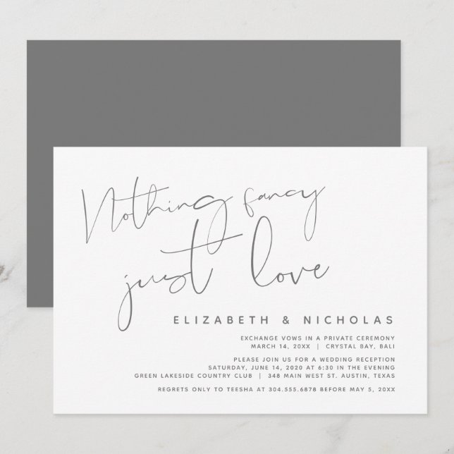 Minimalism Dark Grey, Wedding Elopement Party Invitation (Front/Back)