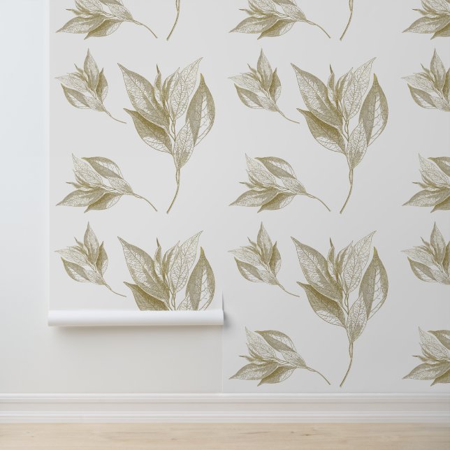 Minimalism Elegant Foliage in Golden Tones Wallpaper (Application)
