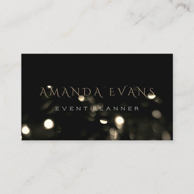 Minimalism Event Planner Black Lights Gold Sparkly Business Card (Front)