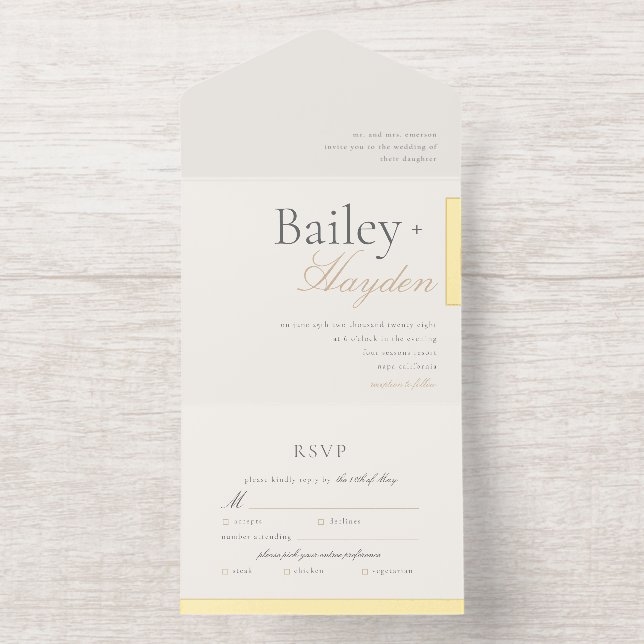 Minimalism Foil Block Wedding All In One Invitation (Inside)
