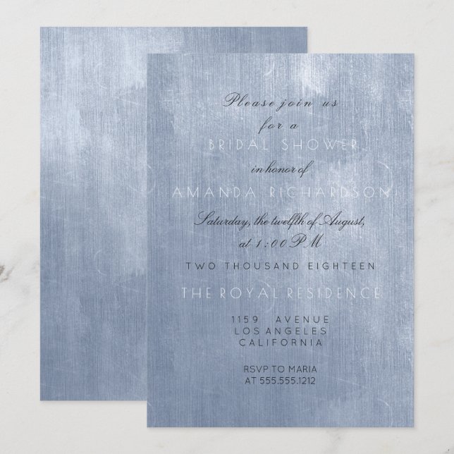 Minimalism Glam Blue Gray Pastel Bridal Shower Invitation (Front/Back)