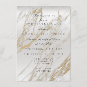 Minimalism Gold White Gray Marble Silver Metallic Invitation