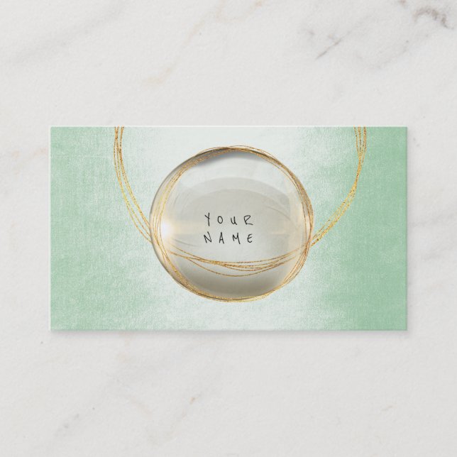Minimalism Golden Foil Glass Mint Greenery VIP Business Card (Front)