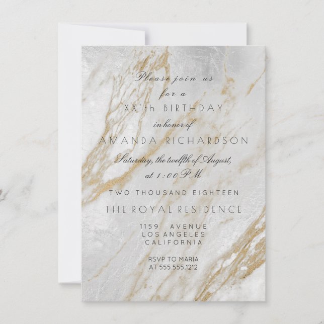 Minimalism Gray Gold White Gray Marble Silver VIP Invitation (Front)