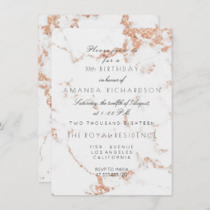 Minimalism Gray White Marble Rose Copper Birthday Invitation