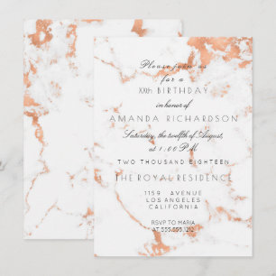Minimalism Gray White Marble Rose Gold Birthday Invitation