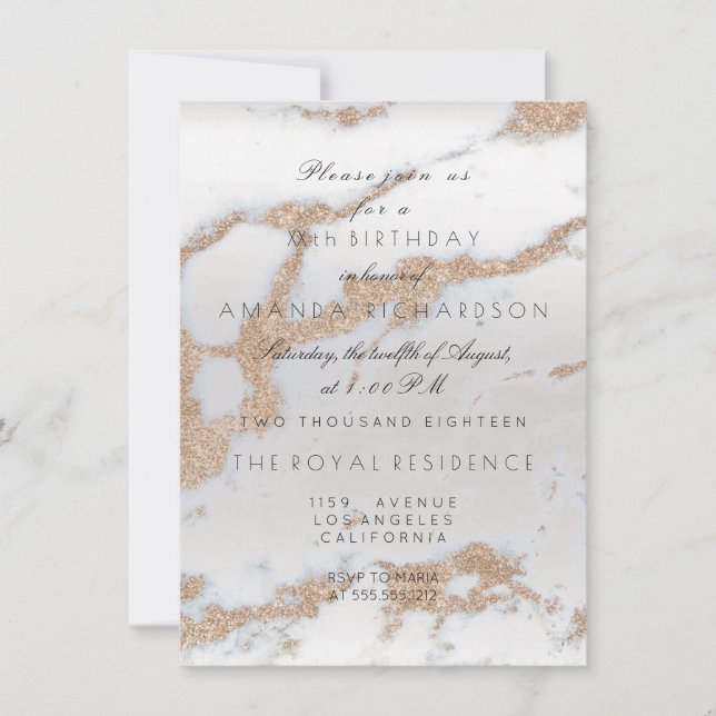 Minimalism Grey Marble Gold Champaigne Birthday Invitation (Front)