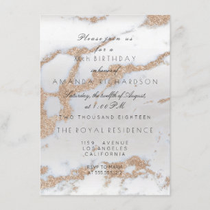 Minimalism Grey Marble Gold Champaigne Birthday Invitation