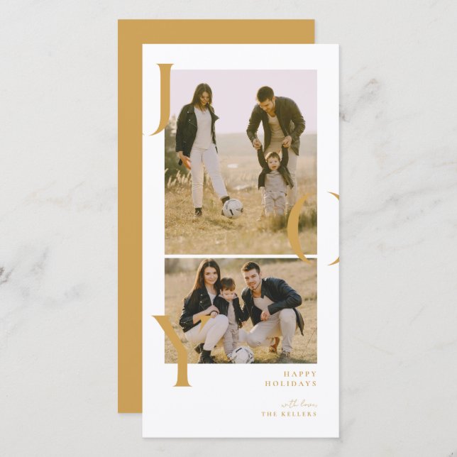 Minimalism Joy 2 photo collage holiday photo card (Front/Back)