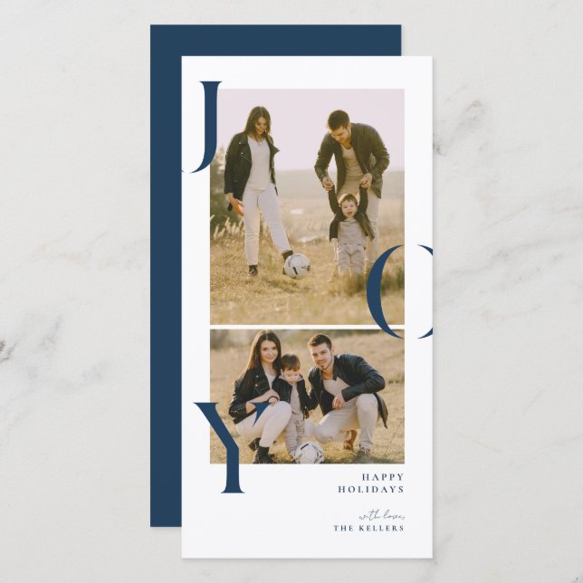 Minimalism Joy 2 photo collage holiday photo card (Front/Back)