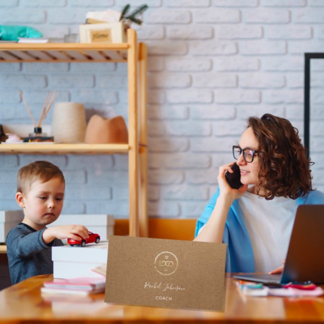 Minimalism Kraft Elegant Couch Therapist Logo Business Card (Creator Uploaded)