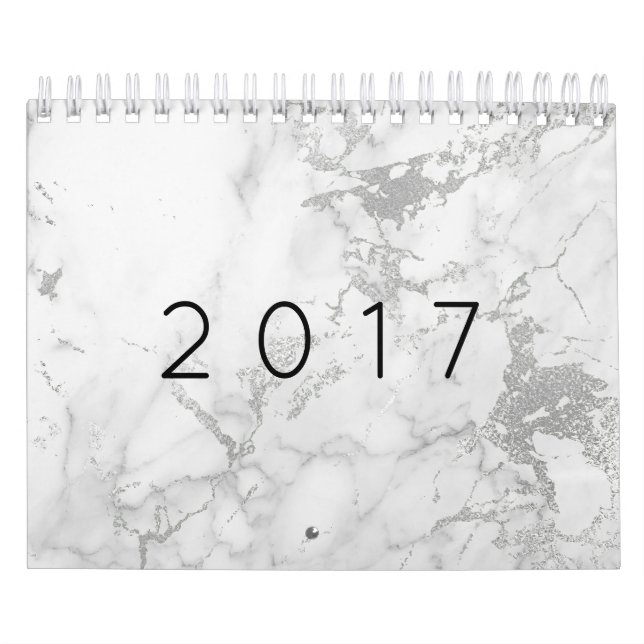 Minimalism Marble White Gray Silver Gold Calendar (Cover)