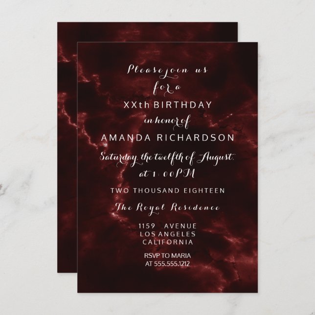 Minimalism Maroon Burgundy Marble Event Abstract Invitation (Front/Back)