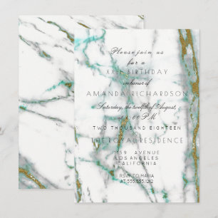 Minimalism Mint Green White Gold Green Marble Invitation