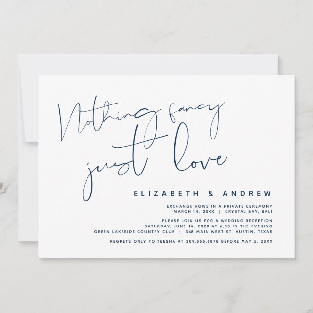 Minimalism Navy Blue, Wedding Elopement Party Invitation (Front)