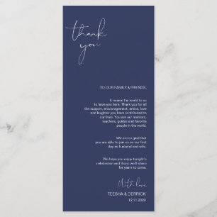 Minimalism Navy Script Place Setting Thank You Programme