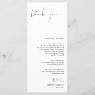 Minimalism Navy Script Place Setting Thank You Programme
