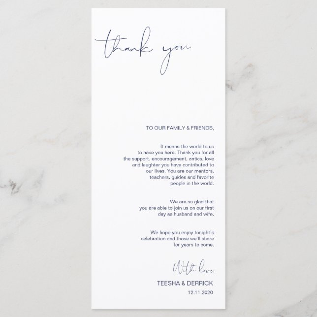 Minimalism Navy Script Place Setting Thank You Programme (Front)