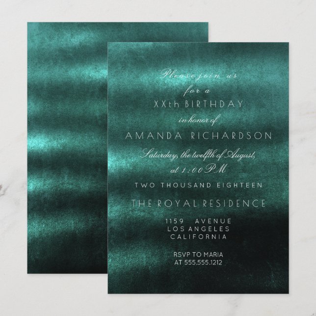 Minimalism Ombre Teal Deep Tropical Green Birthday Invitation (Front/Back)