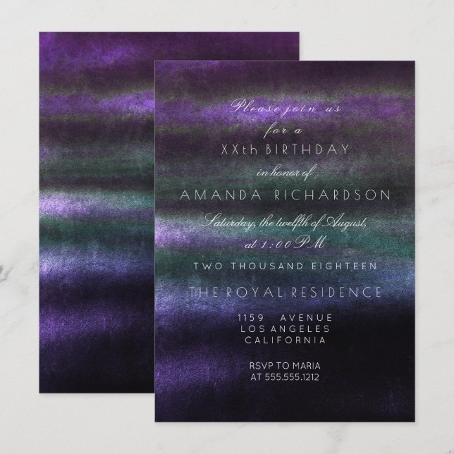 Minimalism Ombre Teal Purple Navy Tropical Green Invitation (Front/Back)