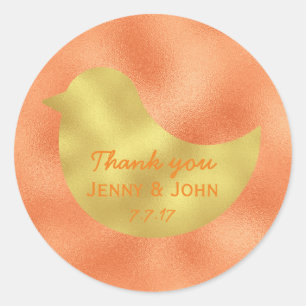 Minimalism Orange Gold Wedding Thank you Classic Round Sticker