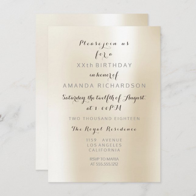 Minimalism Pearly Ivory Creamy Pastel Metal Party Invitation (Front/Back)